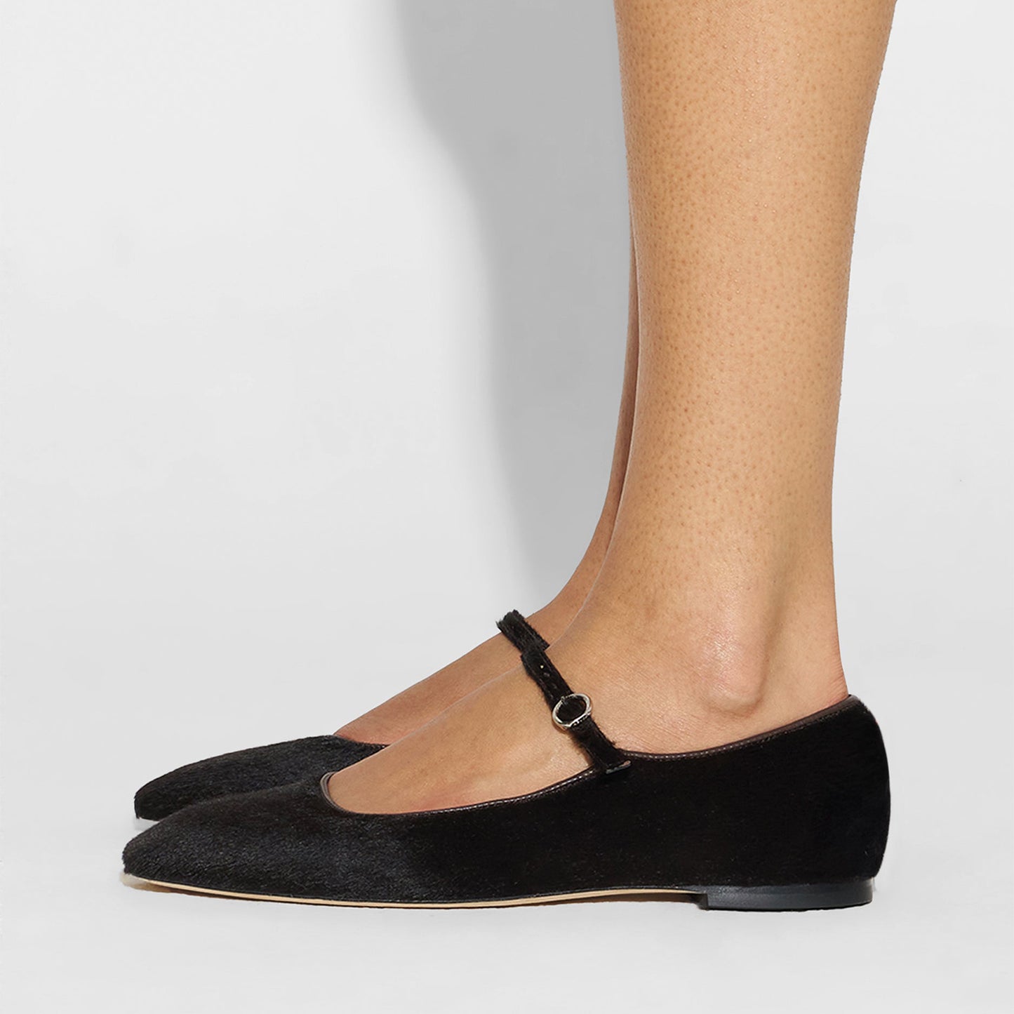 Chocolate Pony Hair Vegan Leather Square-Toe Mary Jane Flats