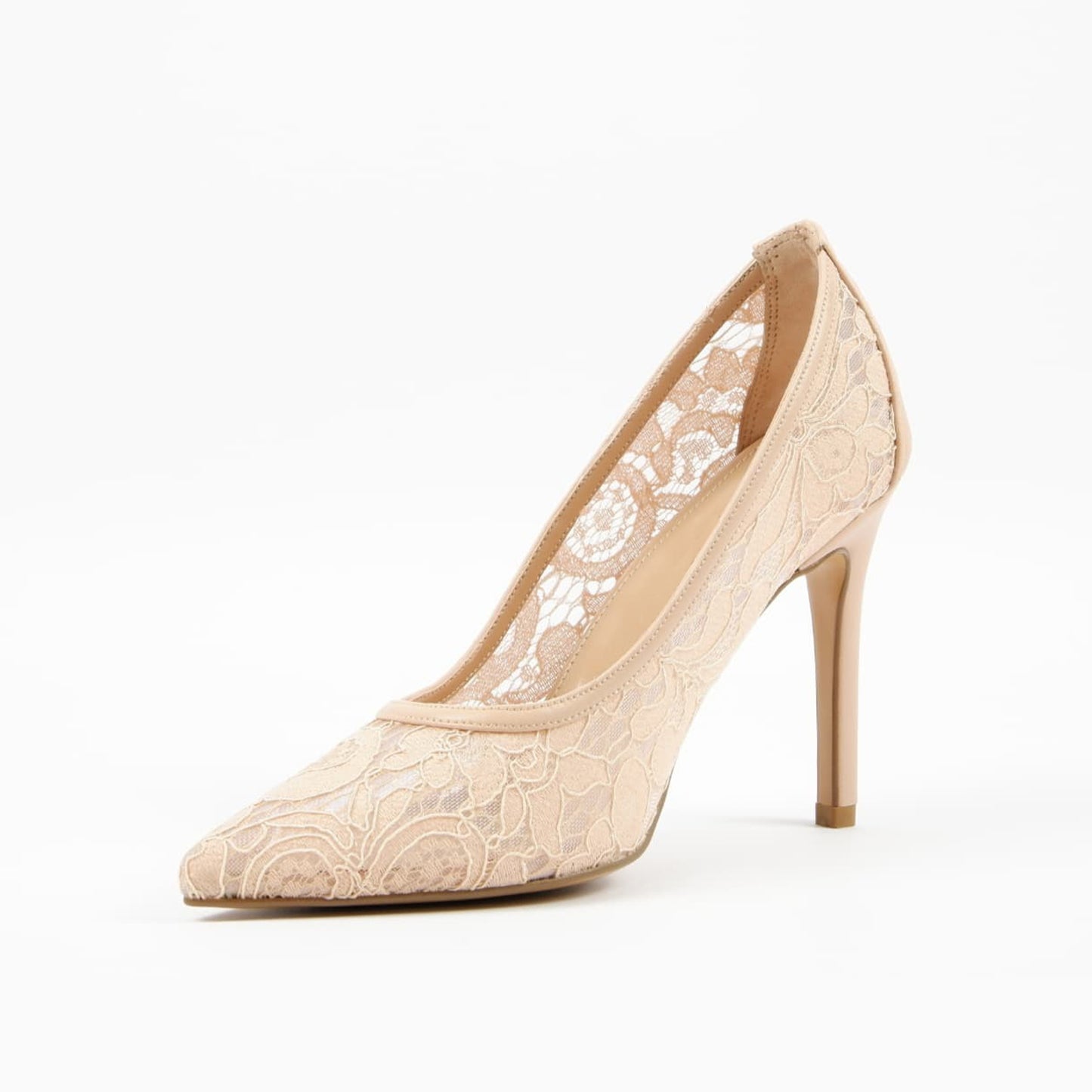 Nude Lace Mesh Pointed-Toe Slip-On Classic Pumps High Heels