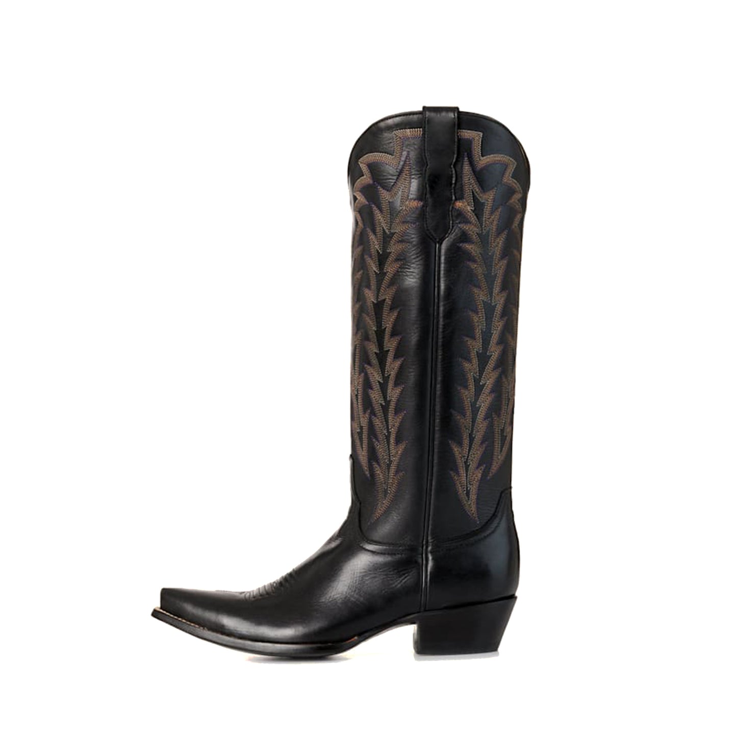 Black Snip-Toe Embroidery Sleek Mid Calf Classic Cowgirl Boots