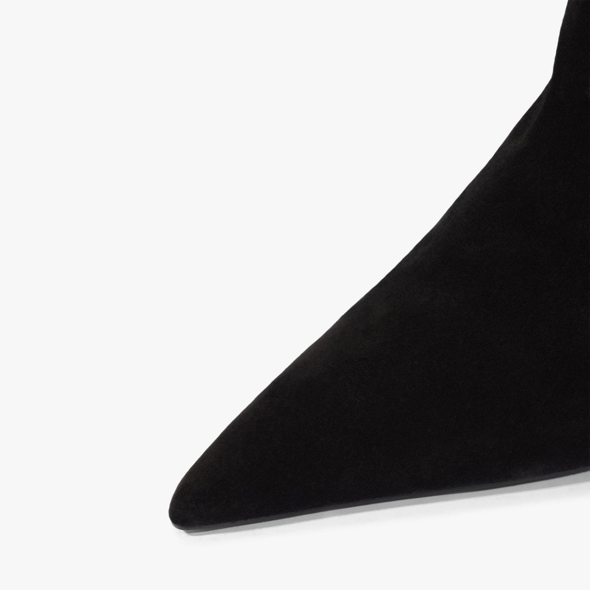 Black Faux Suede Chic Pointed-Toe Simple Wide Calf Knee High Stiletto Boots