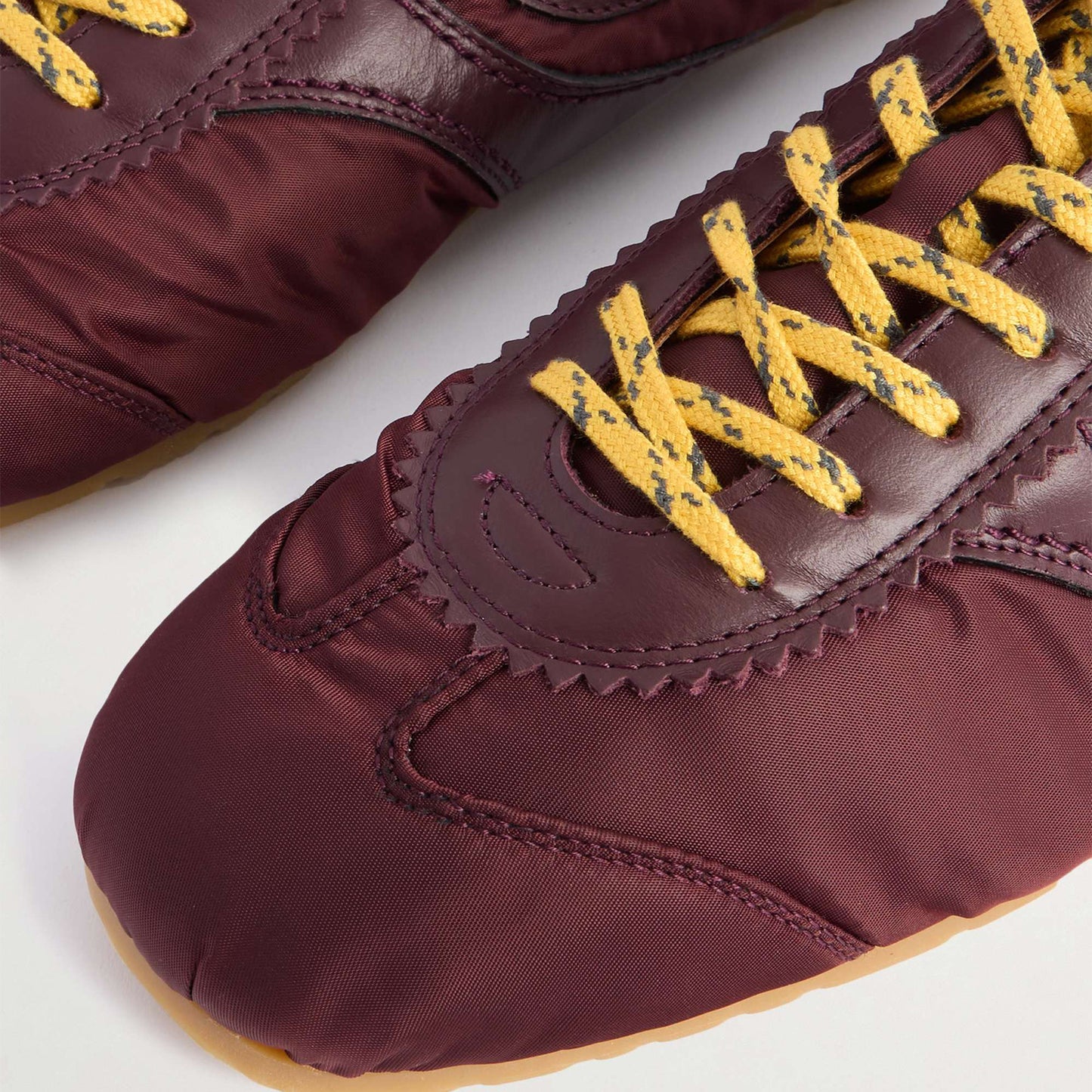 Burgundy Contrast Vegan Leather And Cloth Square-Toe Lace-Up Sneakers Flats