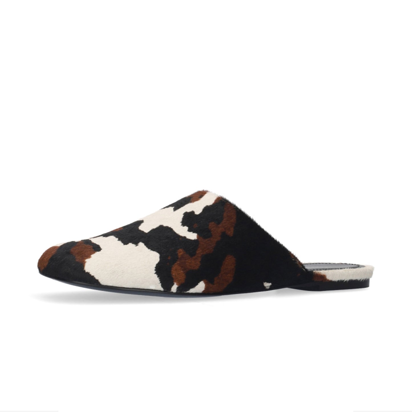Cow Pattern Pony Hair Vegan Leather Square-Toe Backless Chic Flats