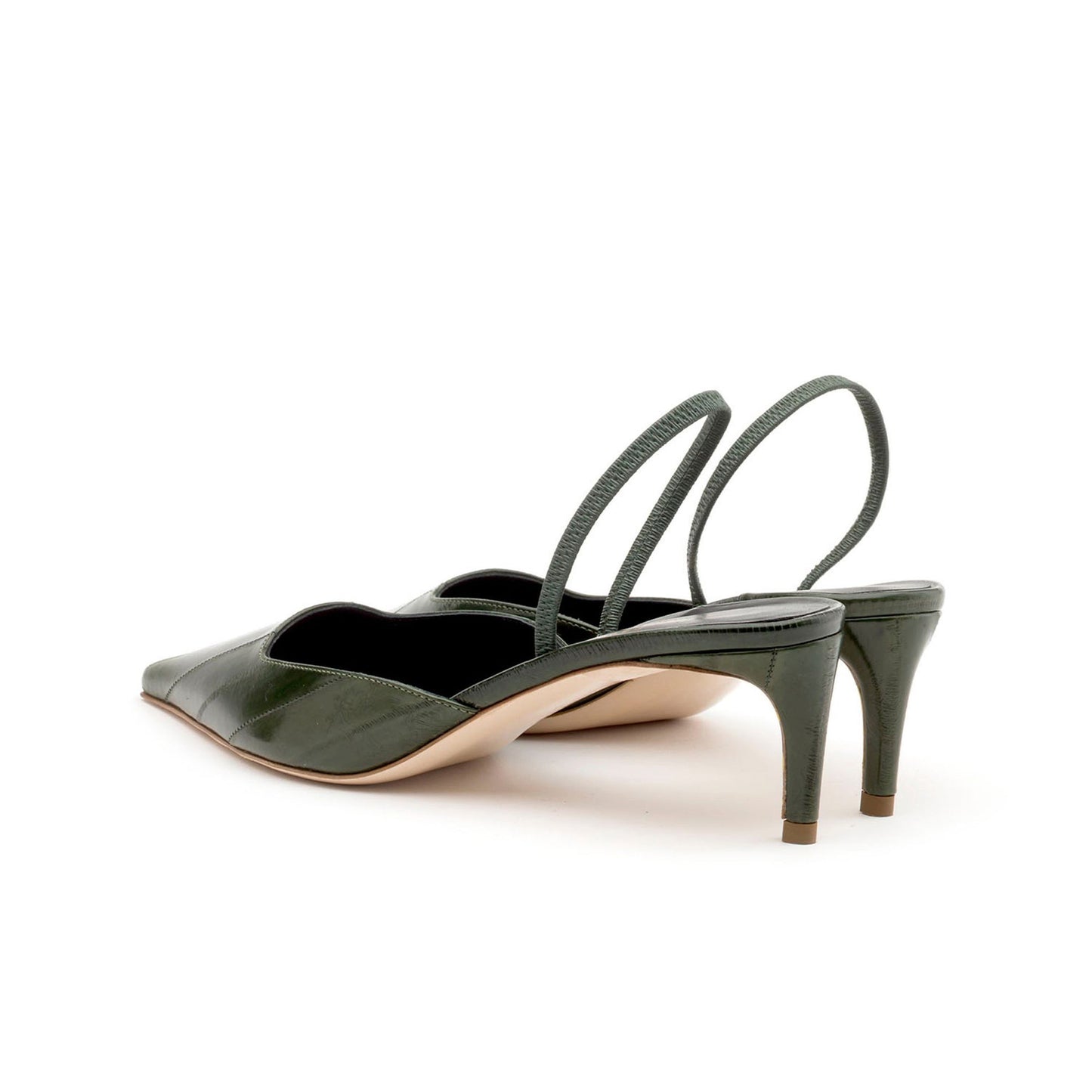 Green Eel Pattern Pointed-Toe Classic Slingback Kitten Heels