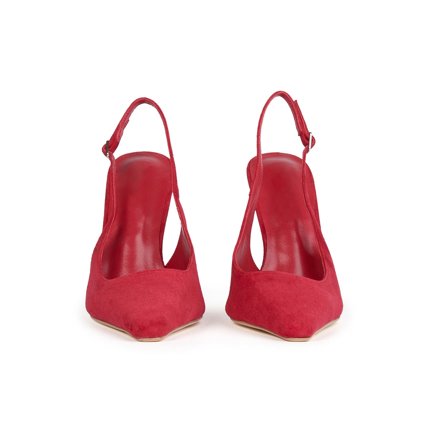 Red Faux Suede Pointed-Toe Slingback Pumps High Heels