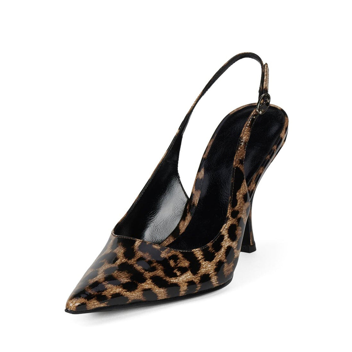 Patent Tan Leopard Pattern Pointed-Toe Slingback Chic High Heels