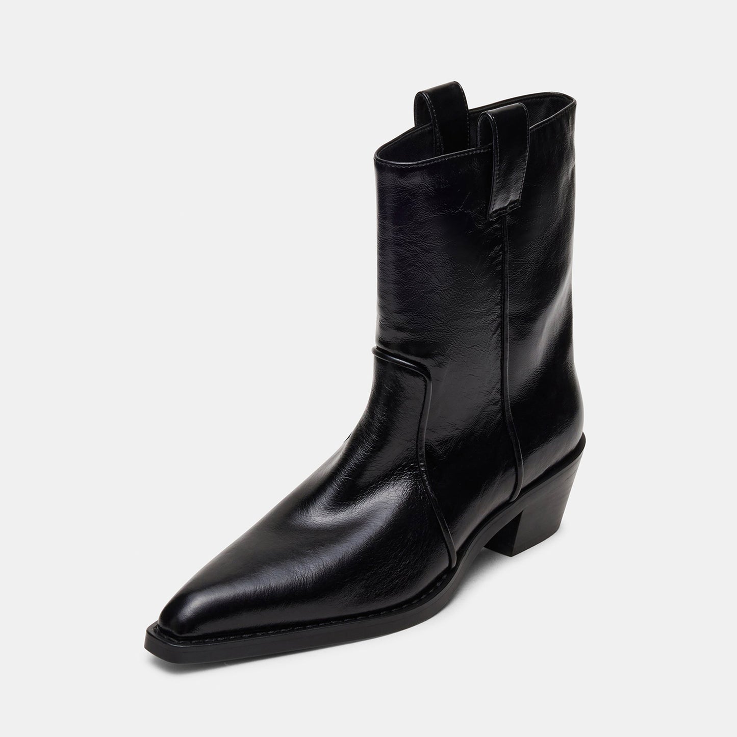 Black Snip-Toe Chic Slip-On Ankle Cowgirl Boots