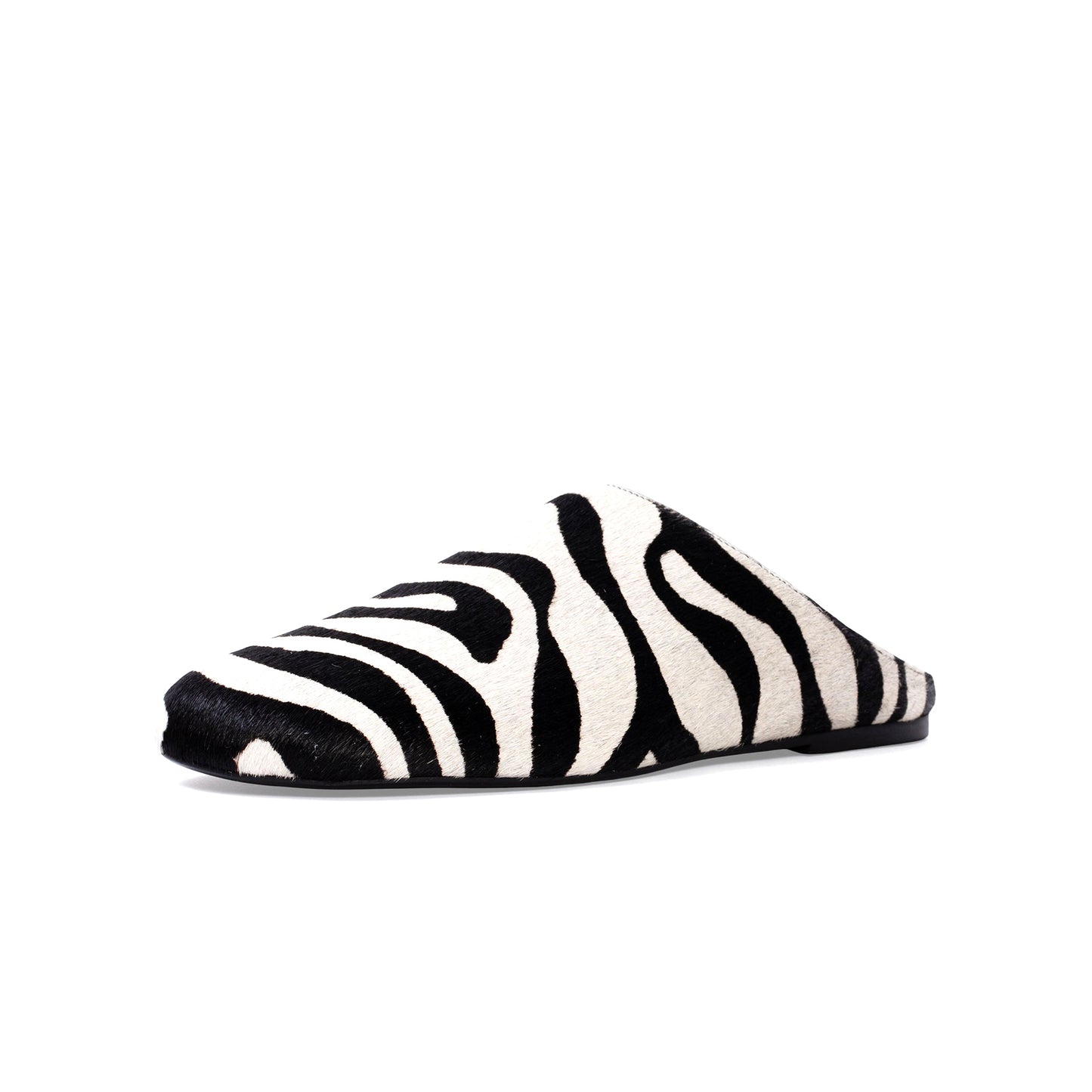 Zebra Print Pony Hair Round-Toe Slip-on Backless Ballet Flats