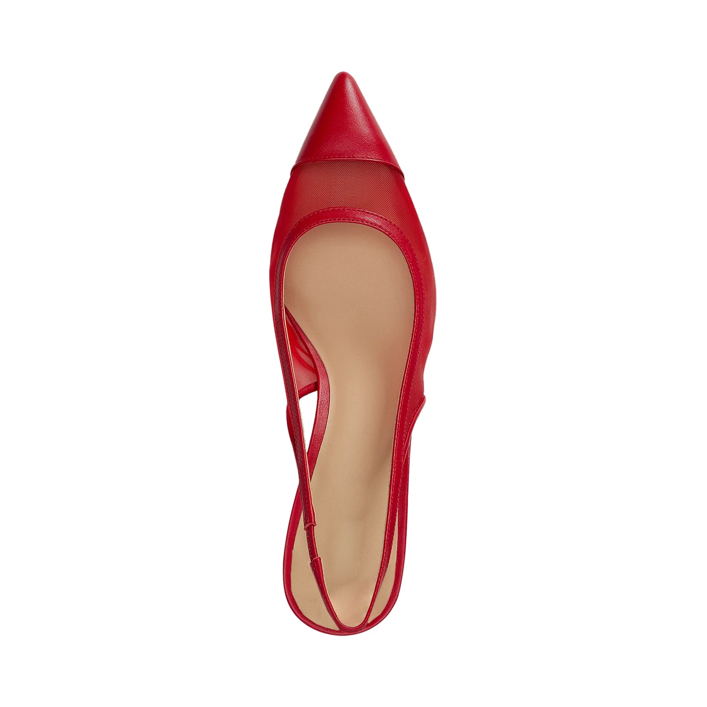 Red Mesh And Vegan Leather Pointed-Toe Back Strap Chic Kitten Heels