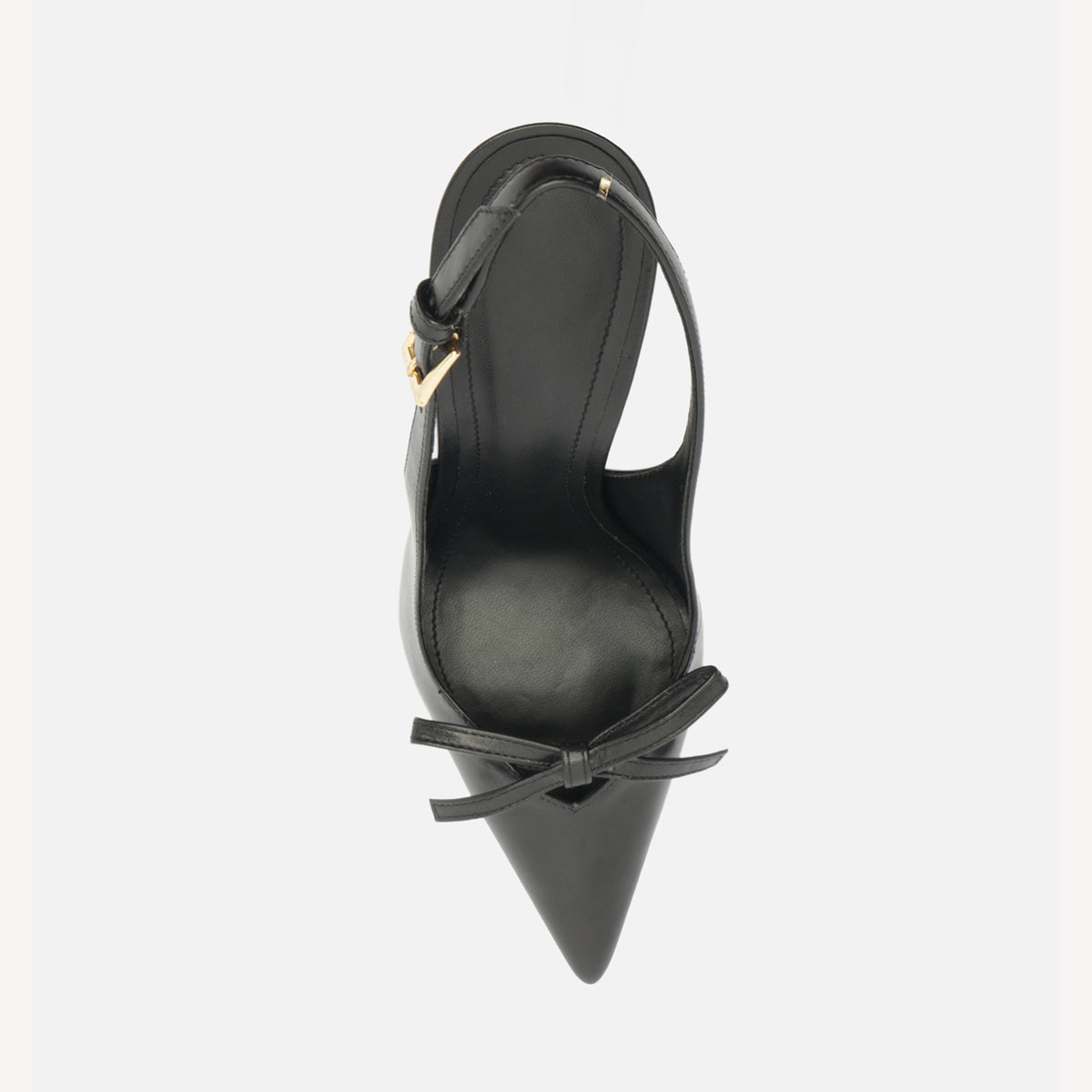 Black Pointed-Toe Front Bow Buckle Slingback High Heels