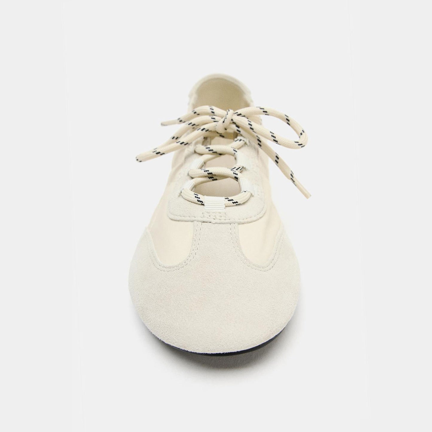 Ivory Cow Suede And Cloth Round-Toe Chic Lace-Up Sneakers