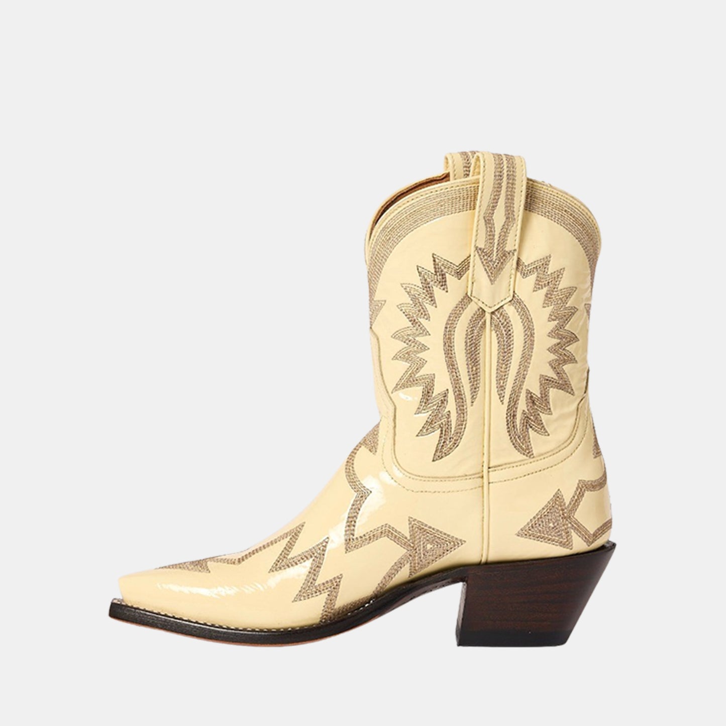Patent Yellow Snip-Toe Western Embroidery Ankle Cowgirl Boots