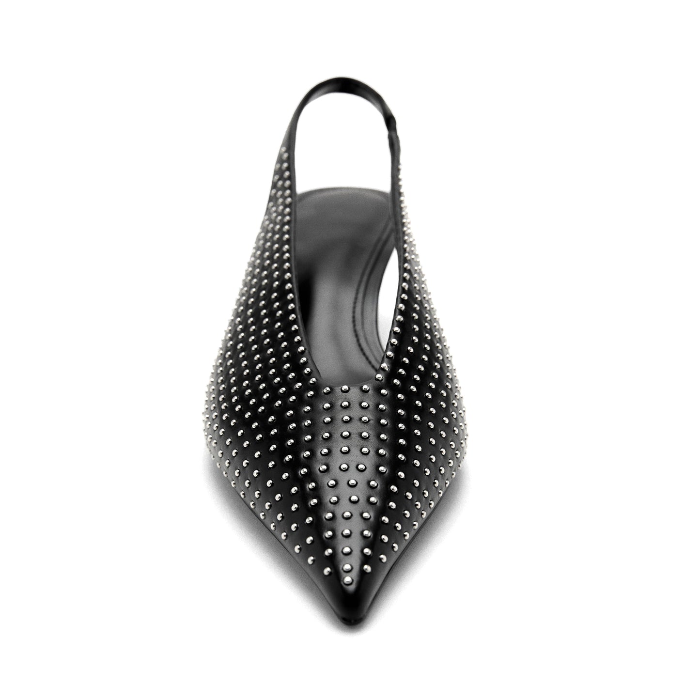 Black Pointed-Toe Full Little Studs And Slingback Kitten Heels