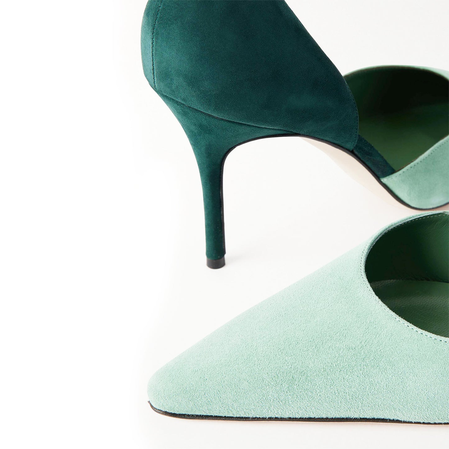 Contrast Green And Brown Faux Suede Pointed-Toe Slip-On High Heels