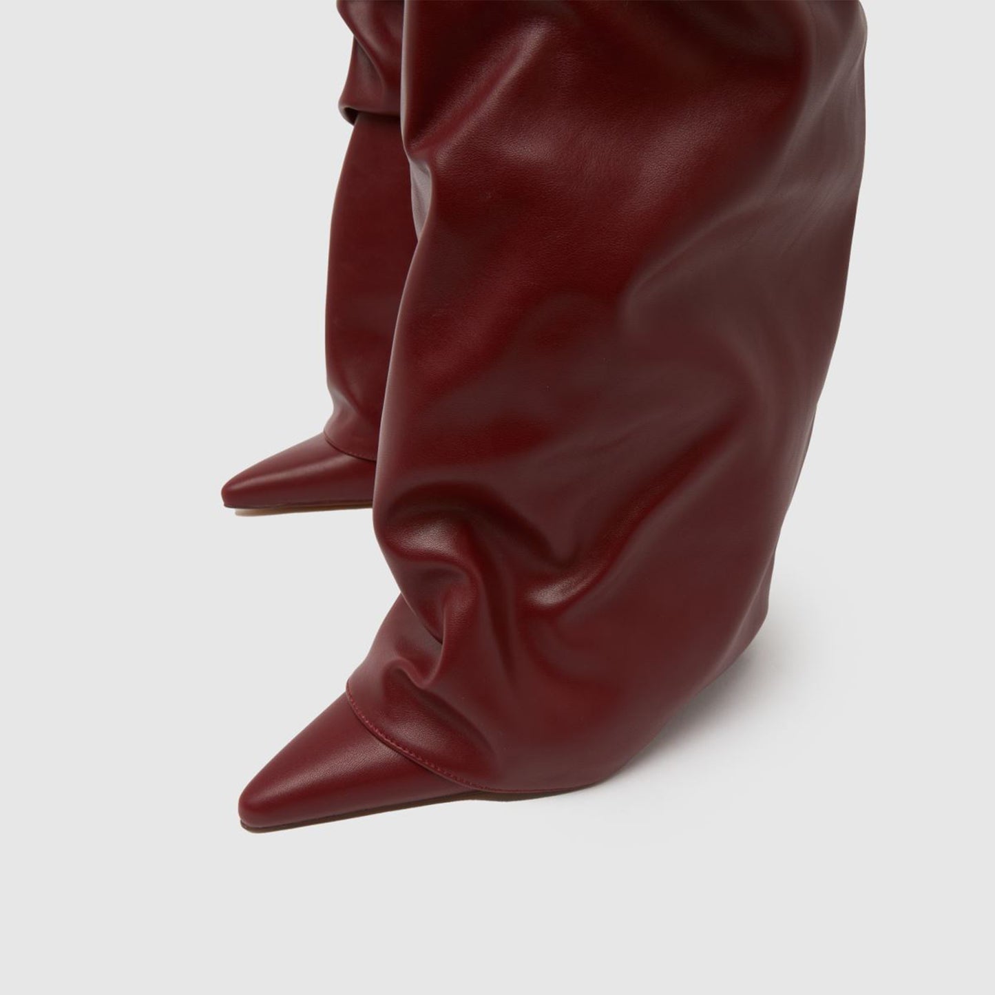 Burgundy Pointed-Toe Ruched Over-The-Knee Stiletto Boots
