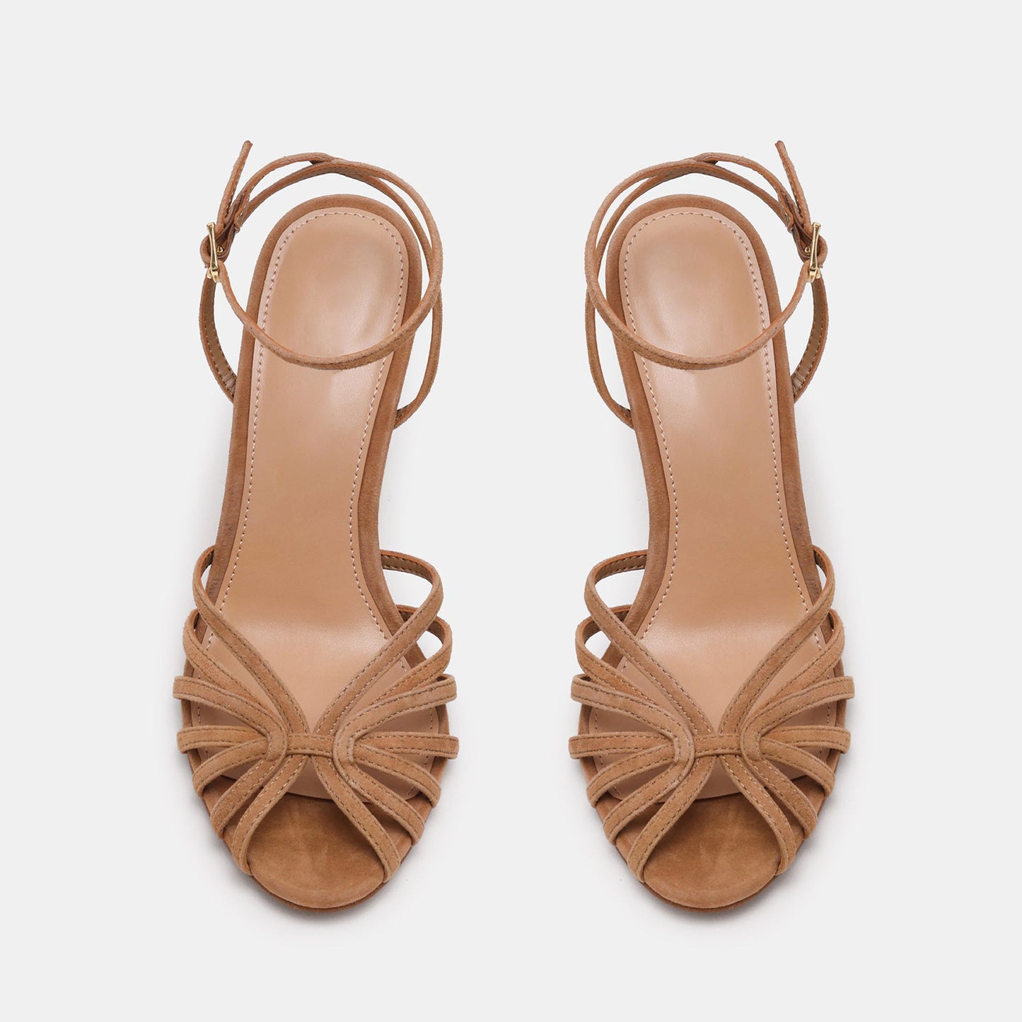 Tan Faux Suede Round-Toe Strappy Ankle And Back Straps Stiletto Heels