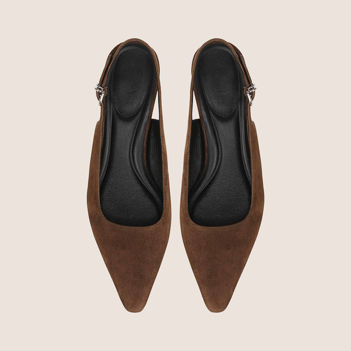 Dark Green Faux Suede Chic Pointed-Toe Buckle Slingback Kitten Heels