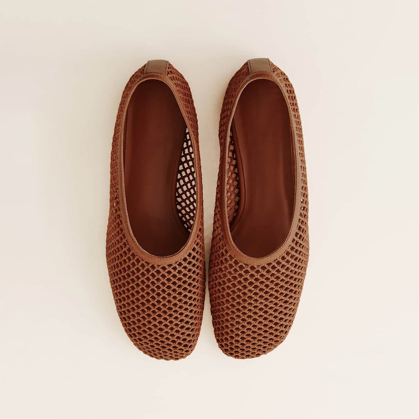 Brown Mesh Vegan Leather Square-Toe Classic Ballet Slip-On Flats