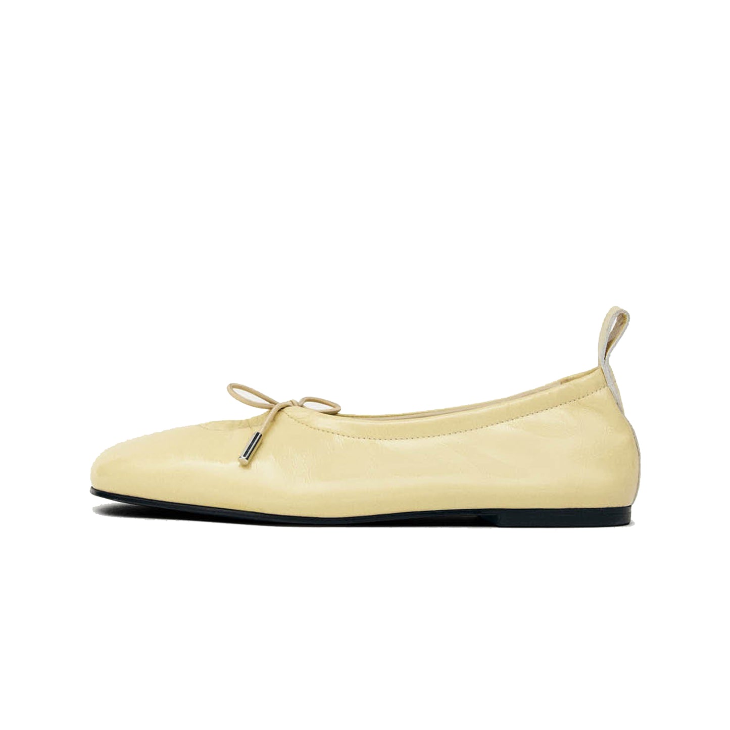 Patent Yellow Square-Toe Bridge Self-Tie Bow Ballet Flats