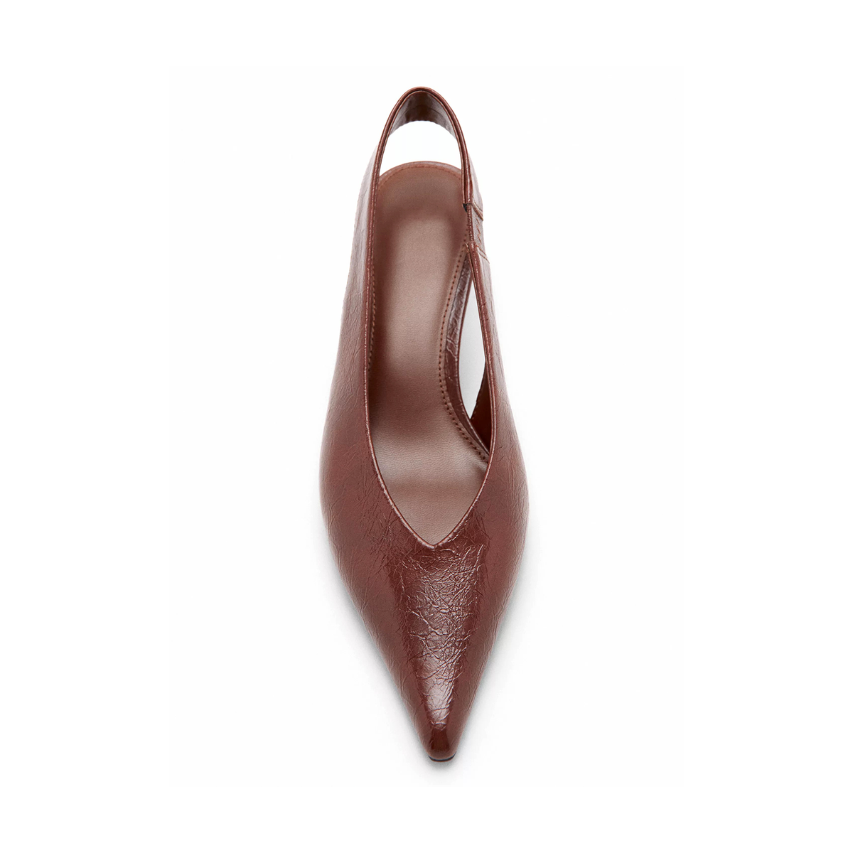 Cognac Pointed-Toe Wide Back Strap Classic Kitten Heels