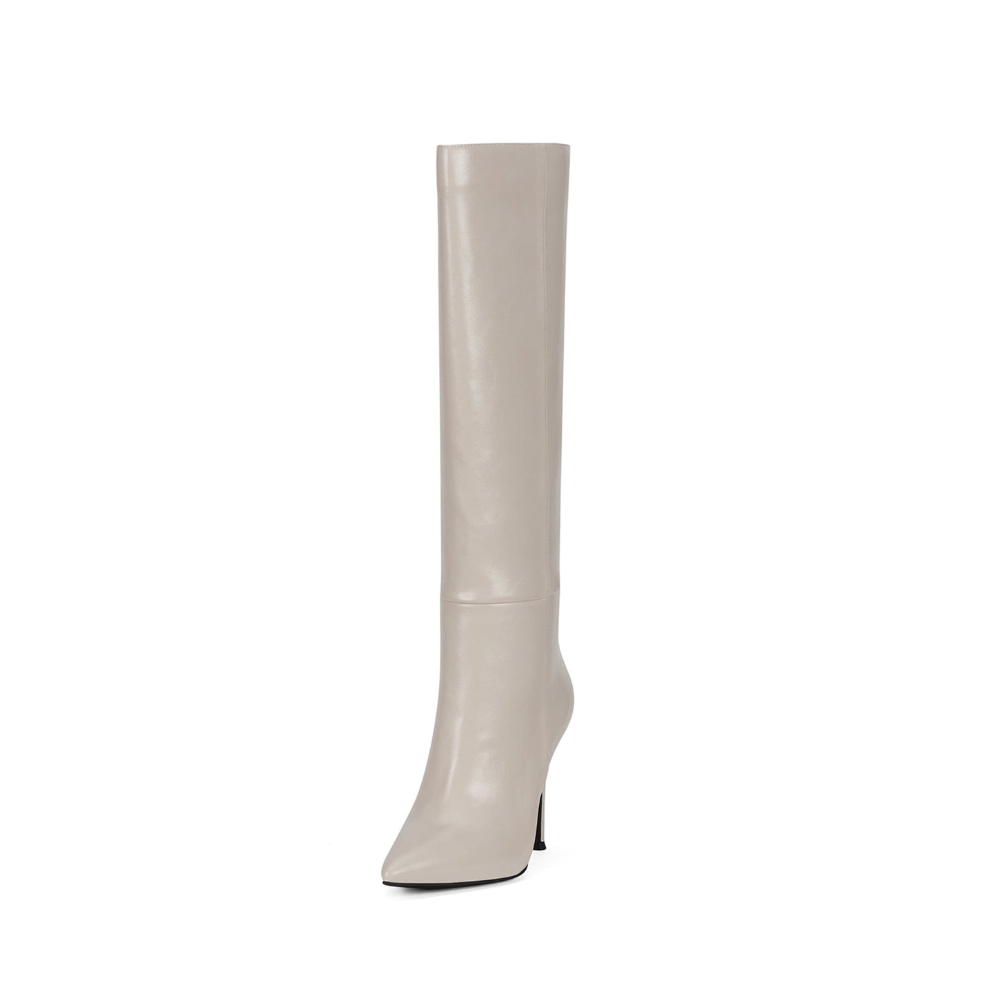 Beige Pointed-Toe Sleek Chic Wide Calf Knee High Stiletto Boots