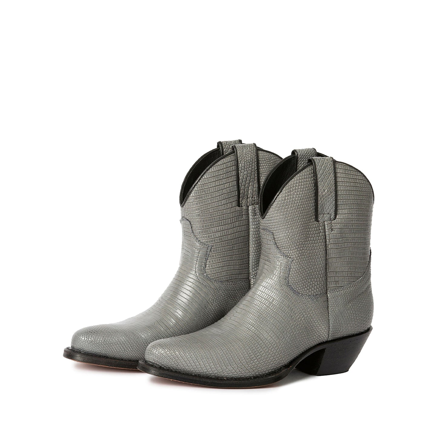 Gray Lizard Print Round-Toe Simple Ankle Cowgirl Boots