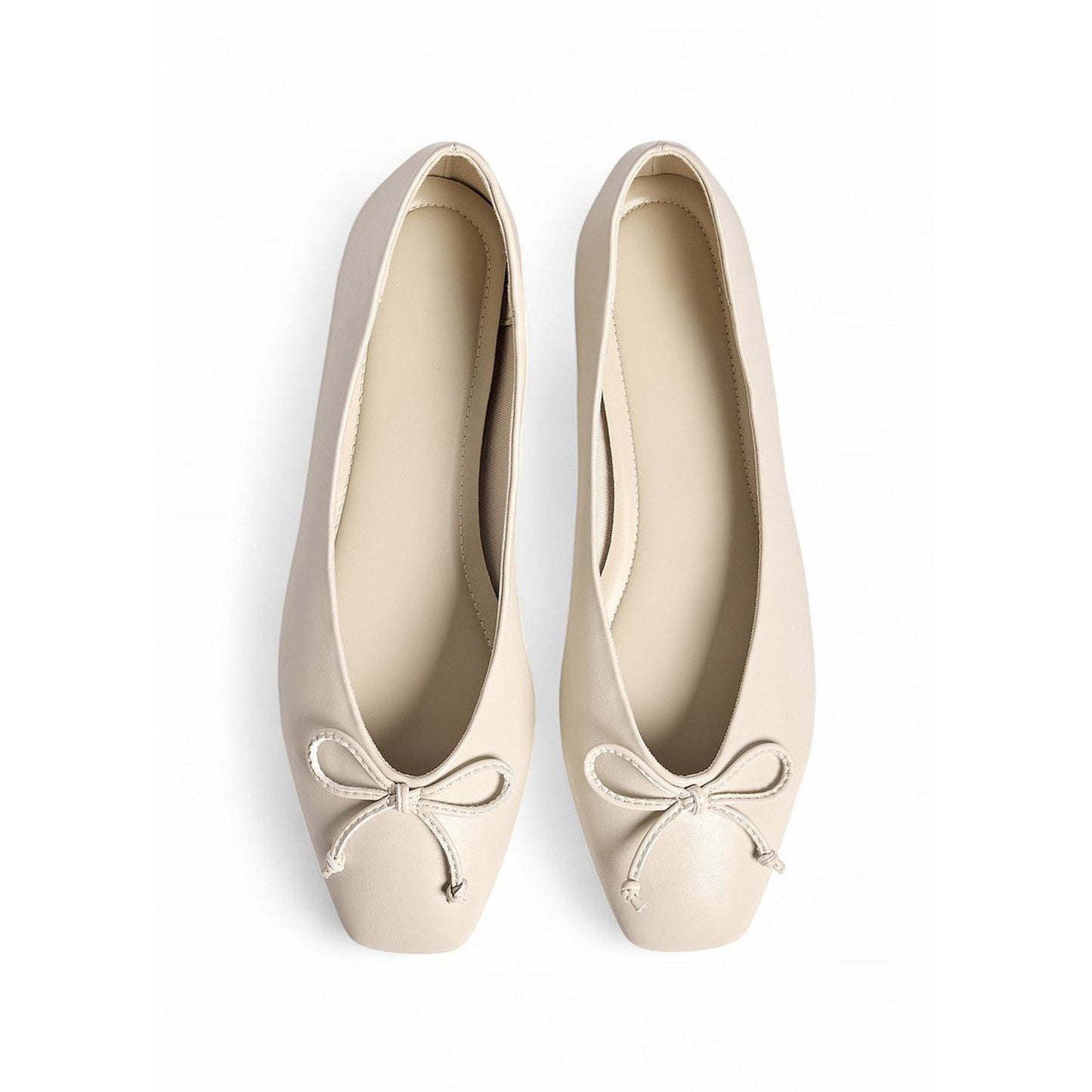 Offwhite Square-Toe Classic Front Bow Detail Ballet Flats