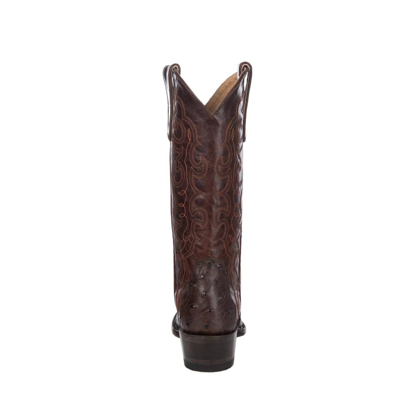Chocolate Contrast Vegan Leather And Ostrich Print Snip-Toe Embroidery Classic Mid Calf Cowgirl Boots