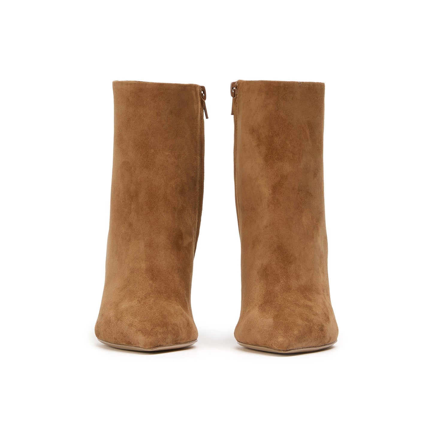 Taupe Faux Suede Pointed-Toe Full-Zip Sleek Ankle Stiletto Boots