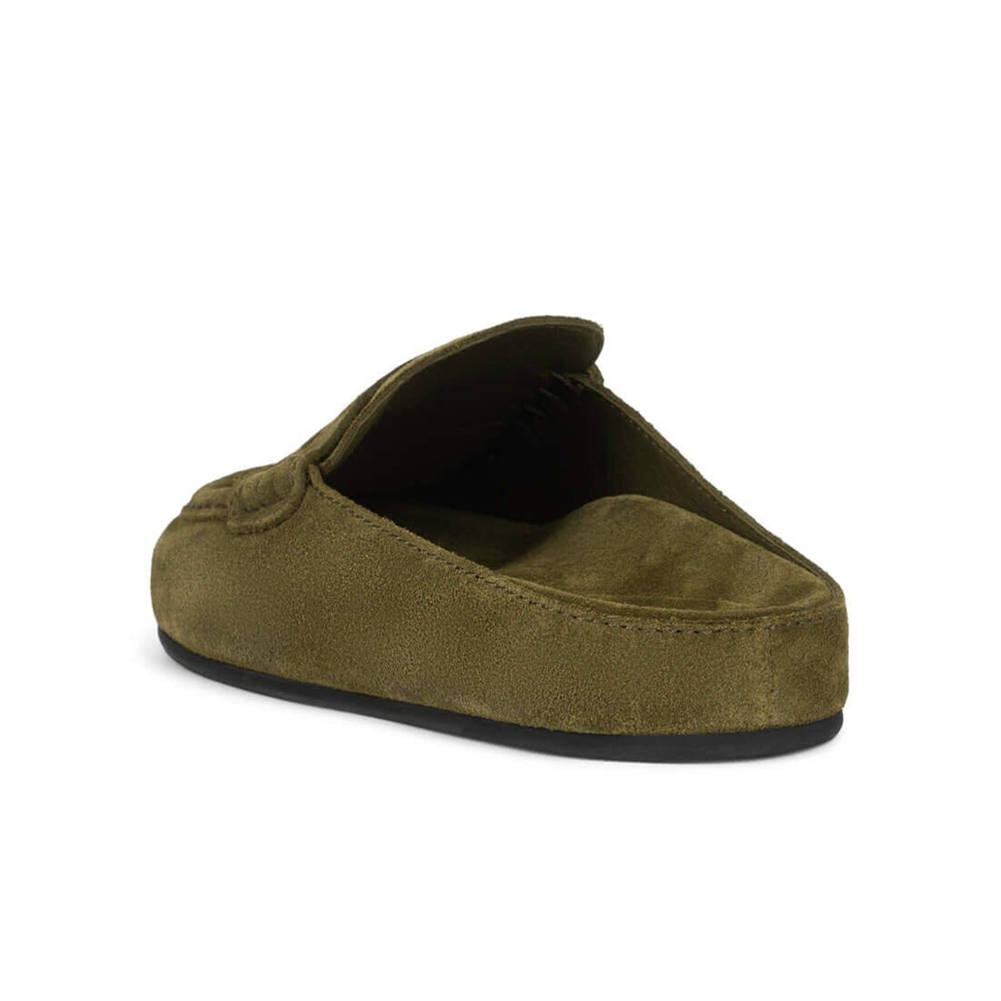 Olive Green Faux Suede Square-Toe Simple Slip-On Mules Flats