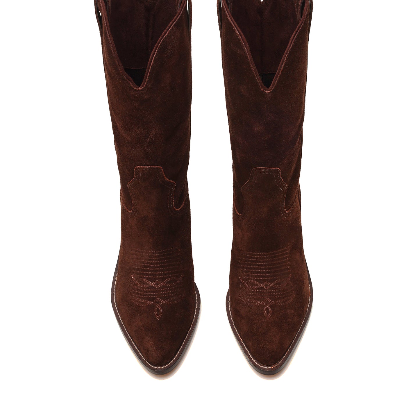 Chocolate Faux Suede Almond-Toe Classic Simple Mid Calf Cowgirl Boots