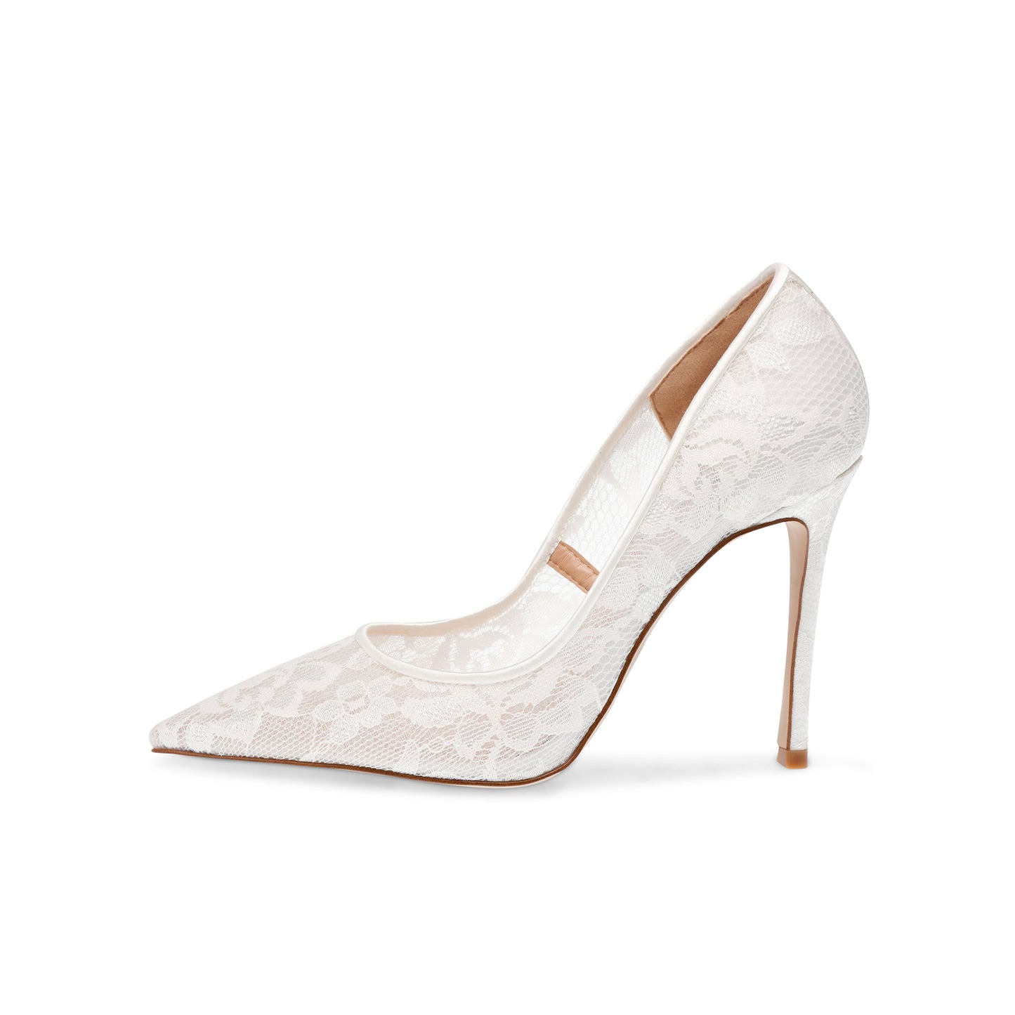 White Lace Mesh And Satin Classic Pointed-Toe Slip-On High Heels Pumps