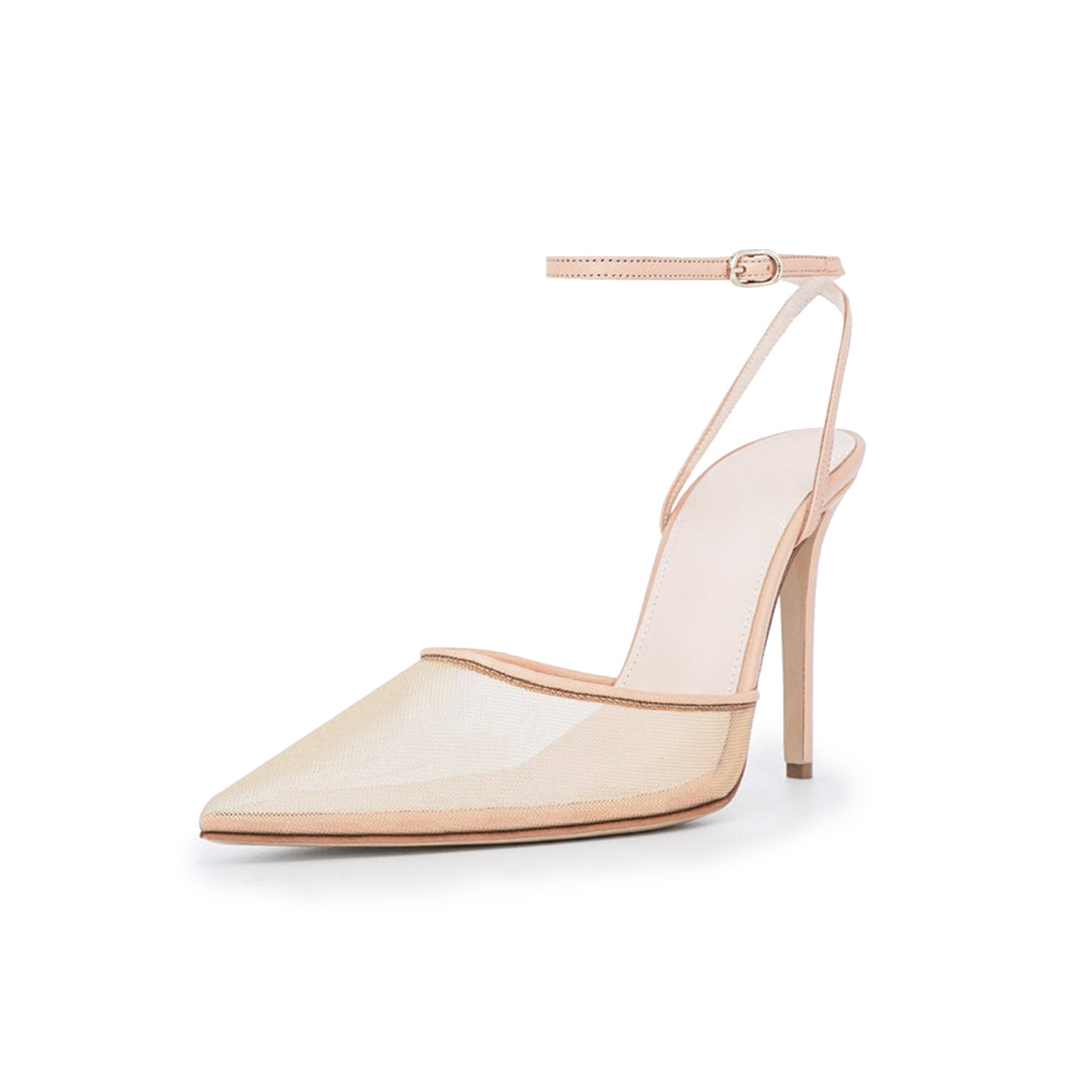Nude Mesh And Vegan Leather Pointed-Toe Ankle Strap Classic High Heels