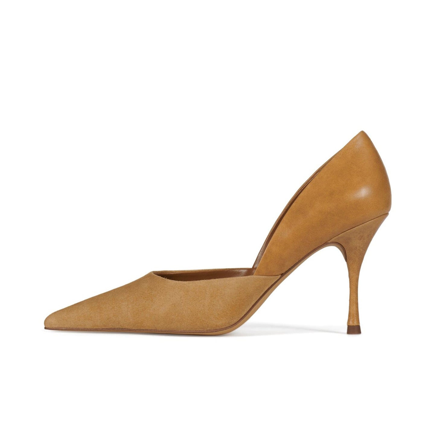 Camel Contrast Double Textures Pointed-Toe Backless High Heels