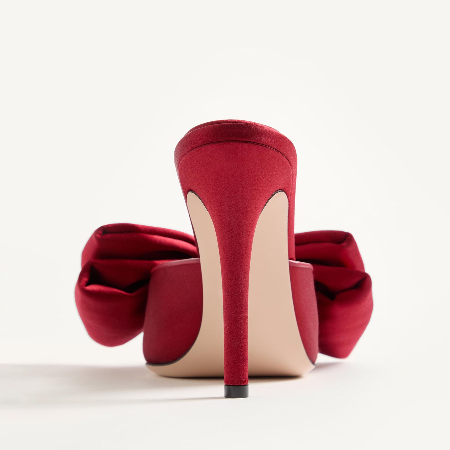 Red Satin Pointed-Toe Big Front Bow Backless Mule High Heels