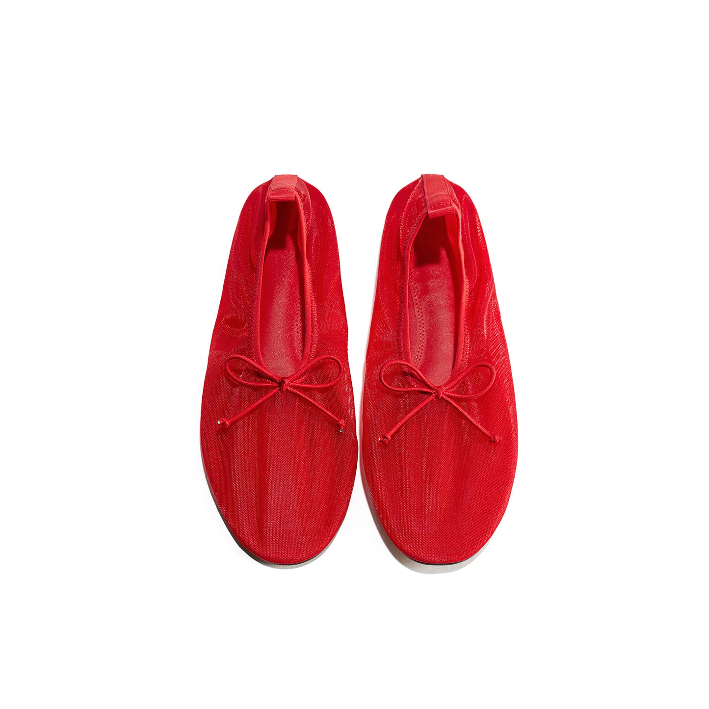 Red Mesh Round-Toe Classic Front Bow Ballet Flats