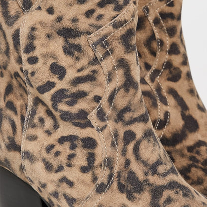 Leopard Faux Suede Pointed-Toe Ankle Cowgirl Boots