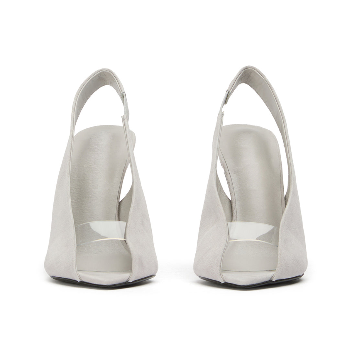 Gray Faux Suede Pointed-Toe Front Transparent TPU Film Slingback High Heels