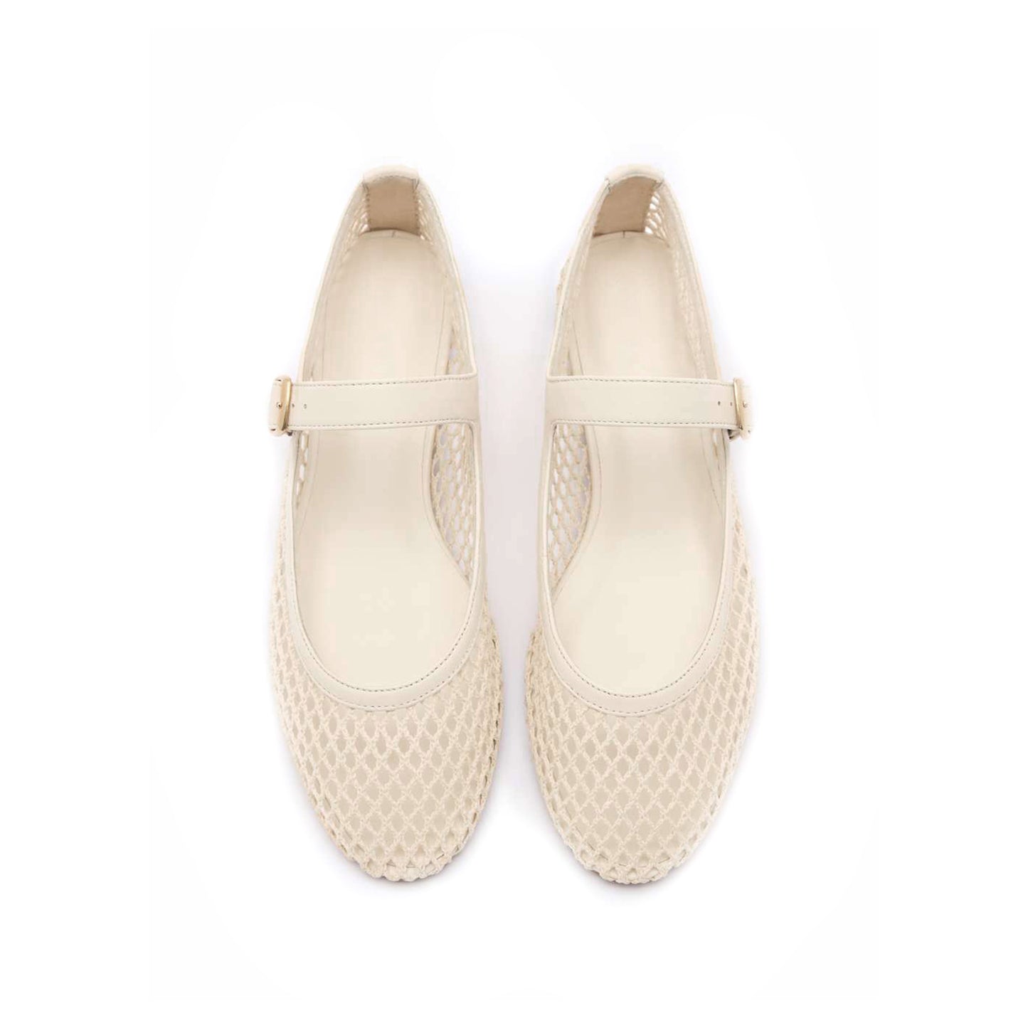 Ivory Mesh Round-Toe Bridge Strap Slip-On Flats