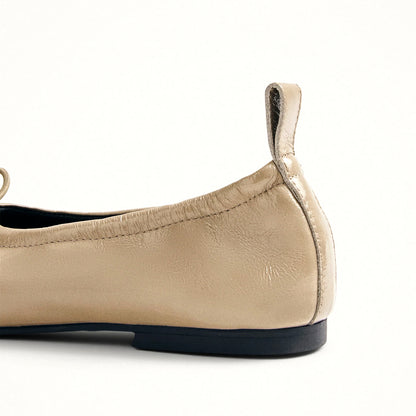 Patent Beige Square-Toe Stretchy Ballet Flats