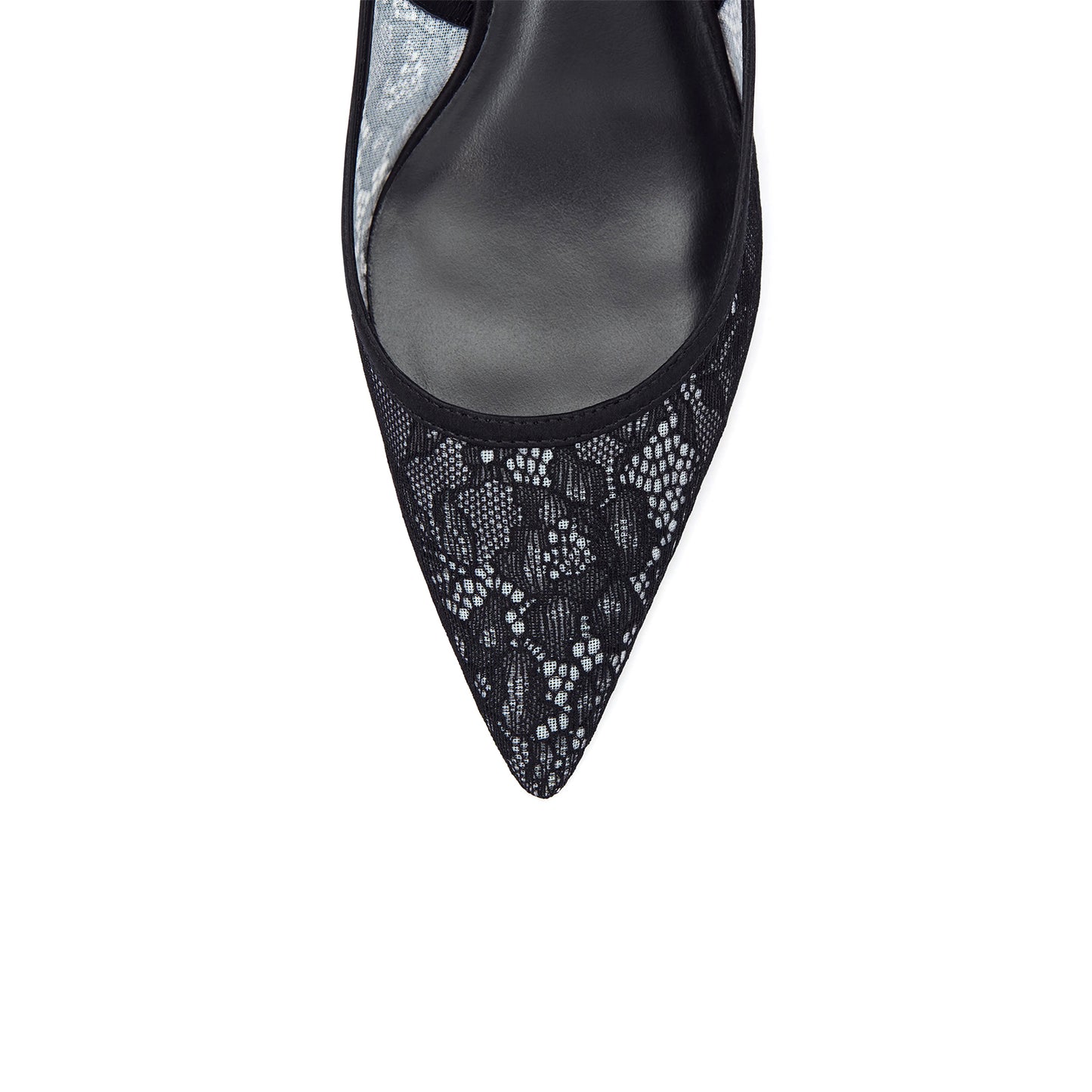 Black Lace Pointed-Toe Classic Kitten Heels With Slingback