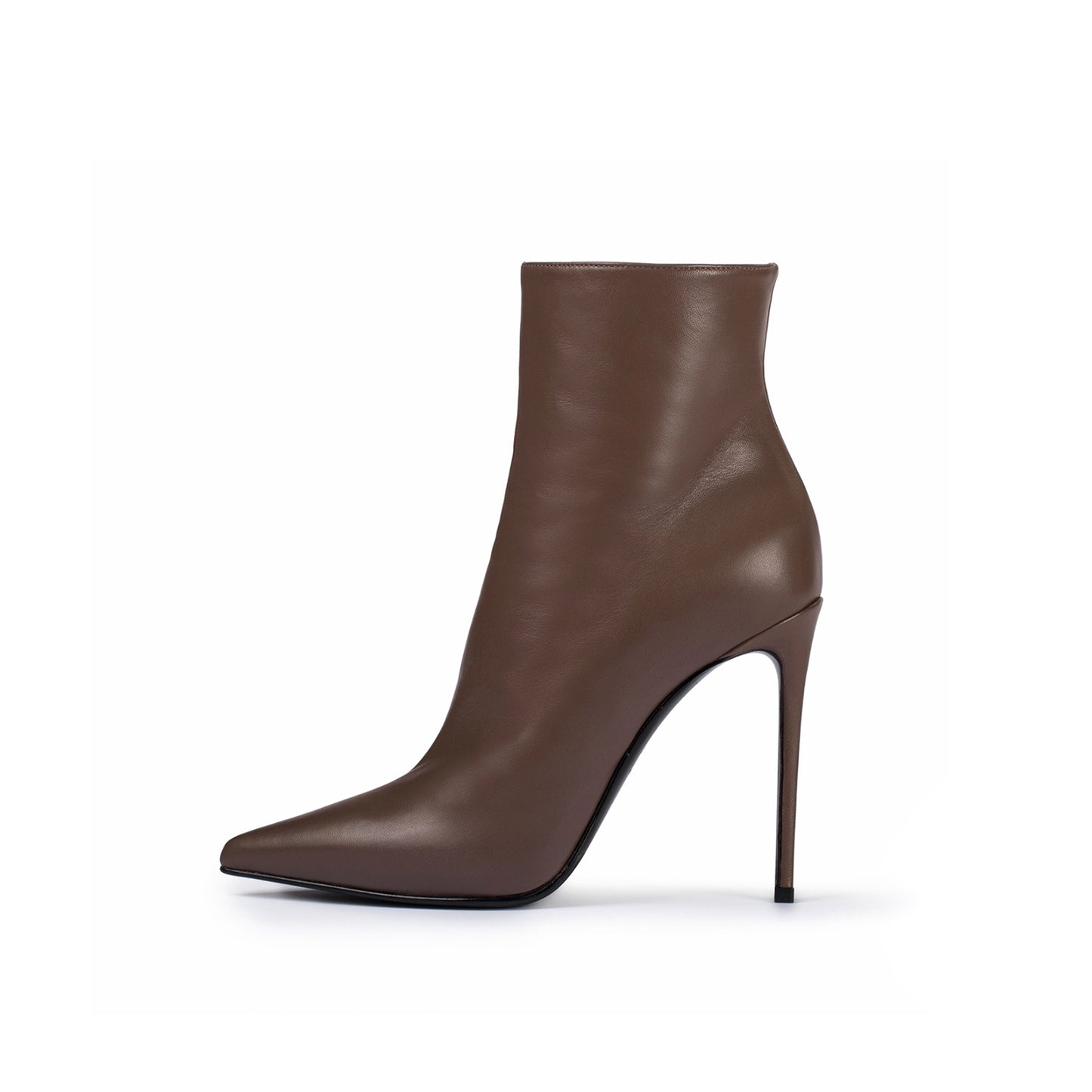 Dark Gray Pointed-Toe Simple Full-Zip Ankle Stiletto Boots