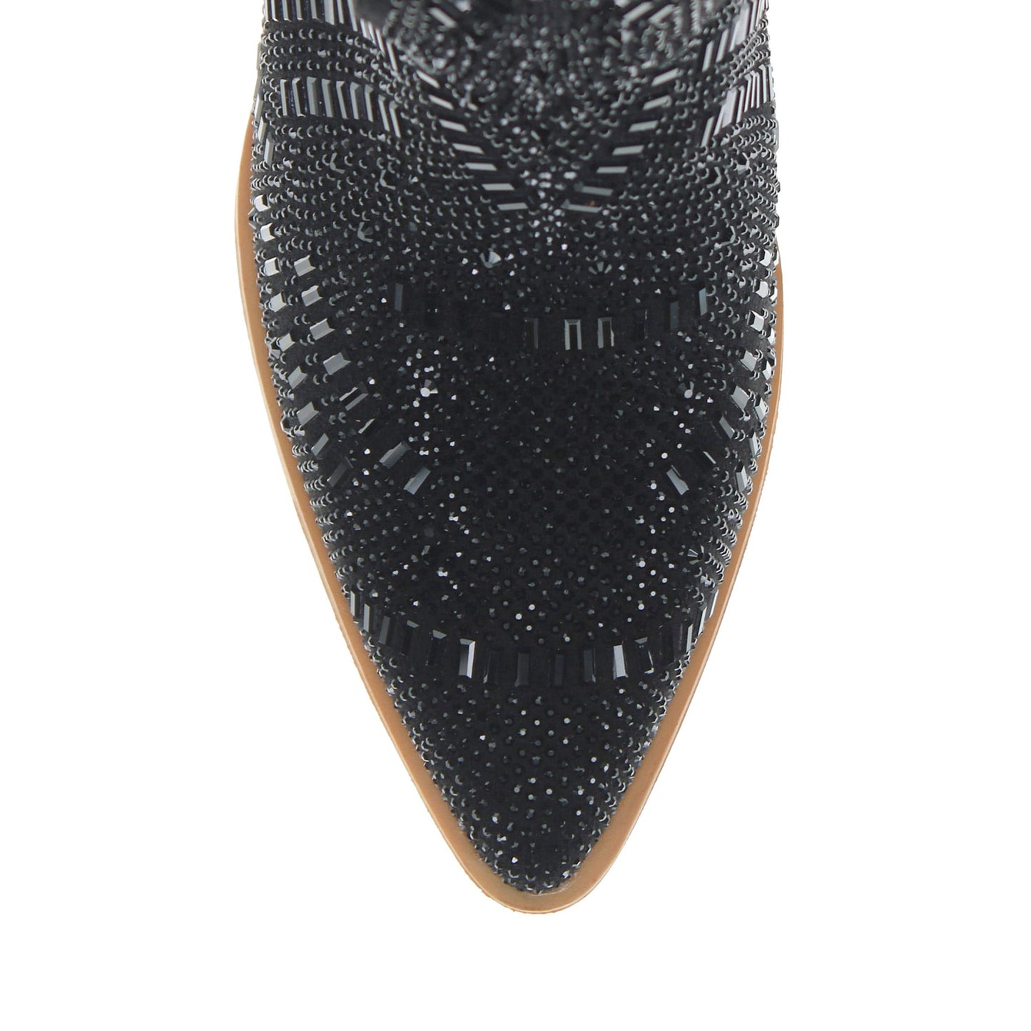Black Faux Suede Pointed-Toe Full Crystals Full-Zip Ankle Cowgirl Boots
