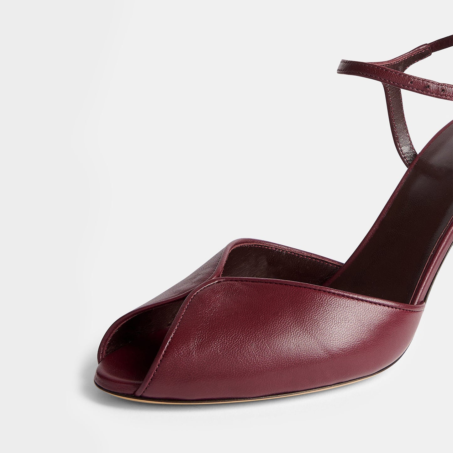 Burgundy Peep Round-Toe Slingback And Ankle Strap Chic High Heels