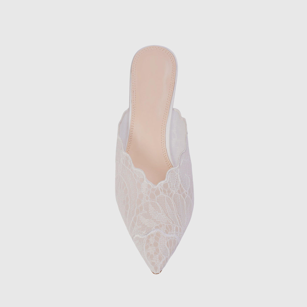 White Lace Mesh Pointed-Toe Backless Simple High Heels