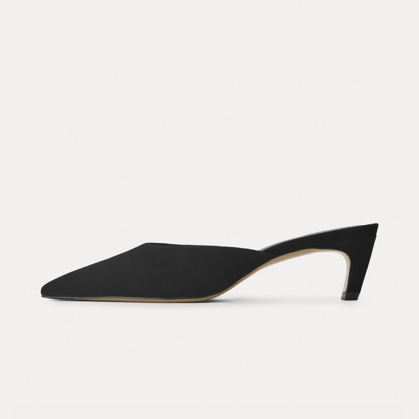 Black Faux Suede Pointed-Toe Slip-On Backless Kitten Heels