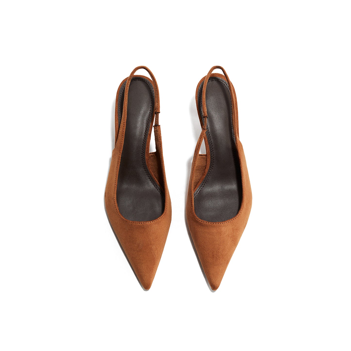 Brown Faux Suede Pointed-Toe Slingback Slip-On Kitten Heels