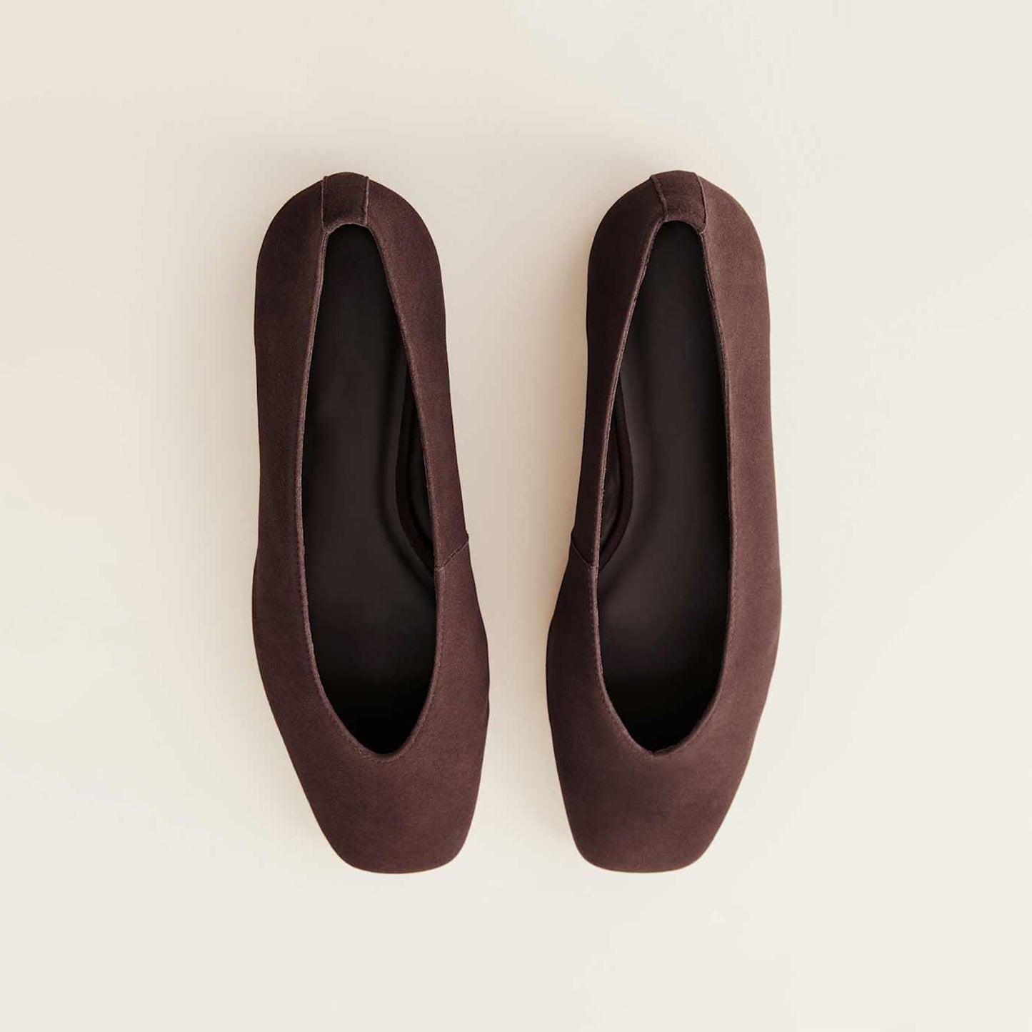 Coffee Faux Suede Square-Toe Classic Ballet Slip-On Flats