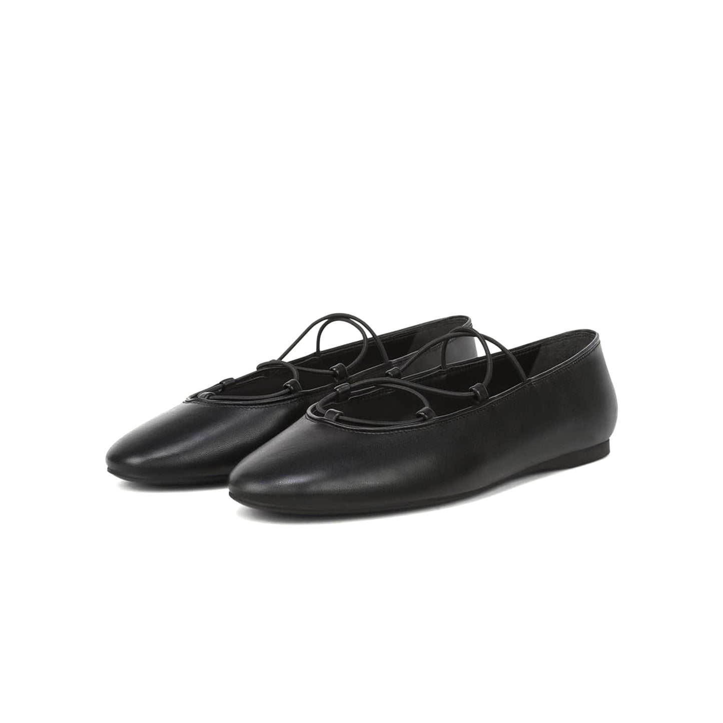 Black Round-Toe Crossed Vamp Straps Classic Flats