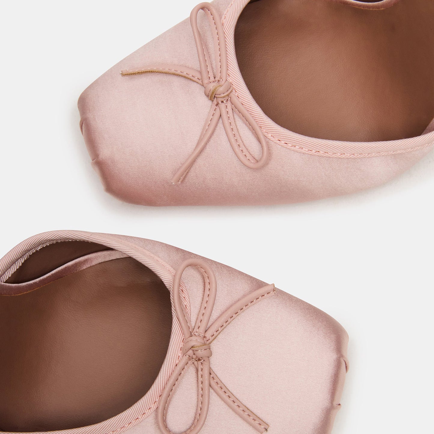 Pink Satin Square-Toe Front Bow Ankle Strap Slip-On High Heels