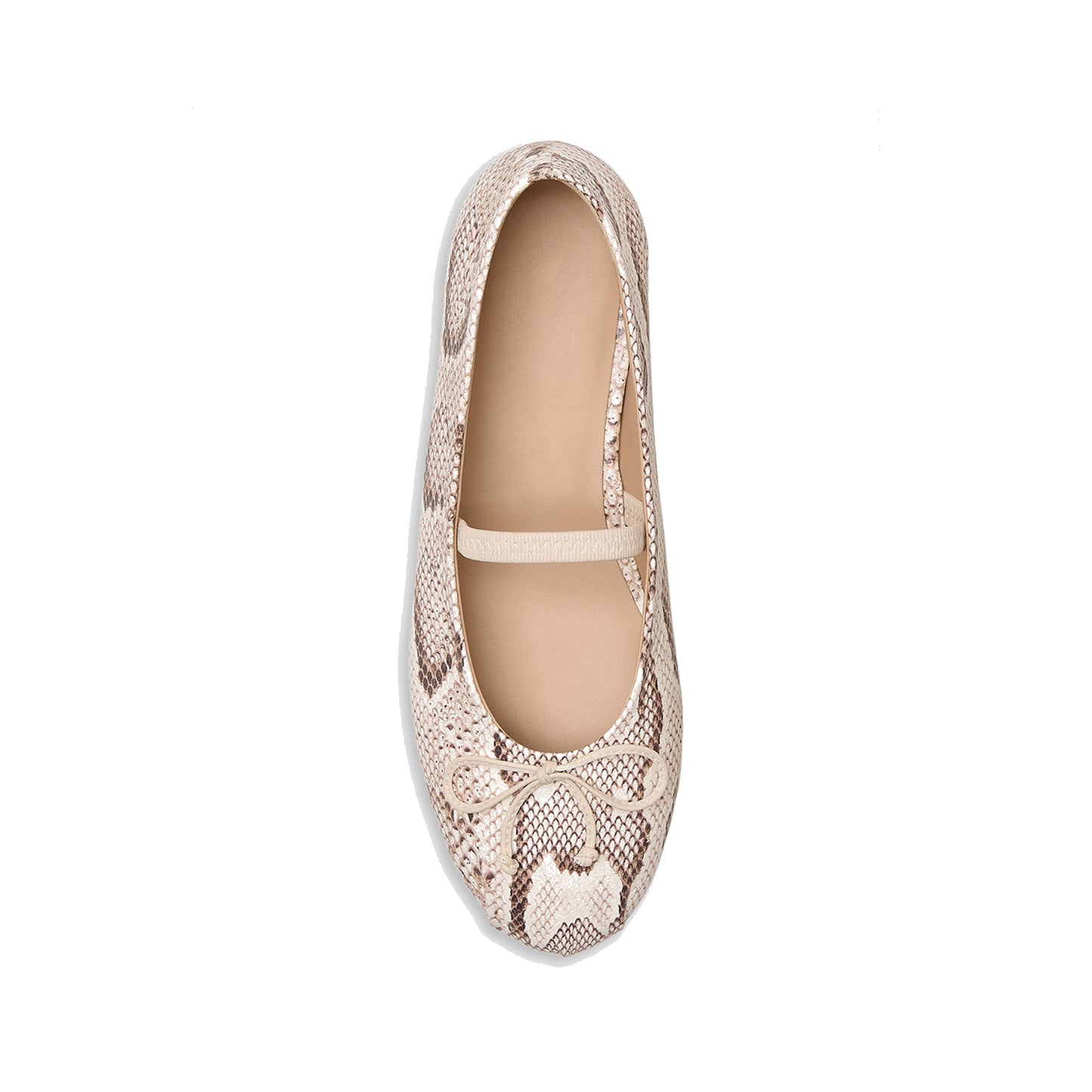 Snakeskin Print Round-Toe Front Bow Mary Jane Ballet Flats